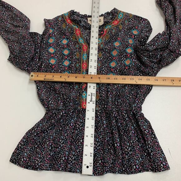 Savanna Jane Boho Top Women S Small Bell Sleeve Peplum Tiered Floral Keyhole Tie - Picture 6 of 11